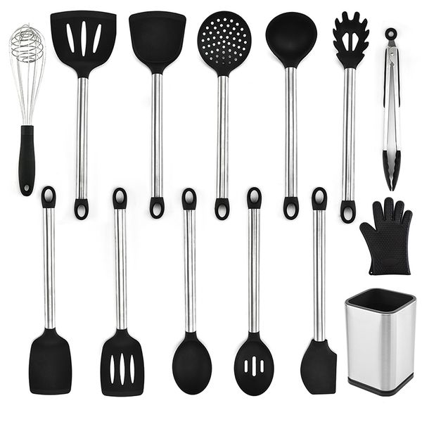 

13pcs silicone cooking kitchen utensils set stainless steel handle turner spatula spoon tongs whisk cookware kitchen tools set other kitchen