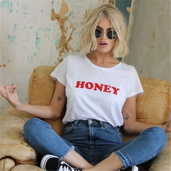 

Plus Size Woman Tops Fashion Summer T Shirt Women Letter Printed T-shirt Women Black Tee Shirt Femme Honey