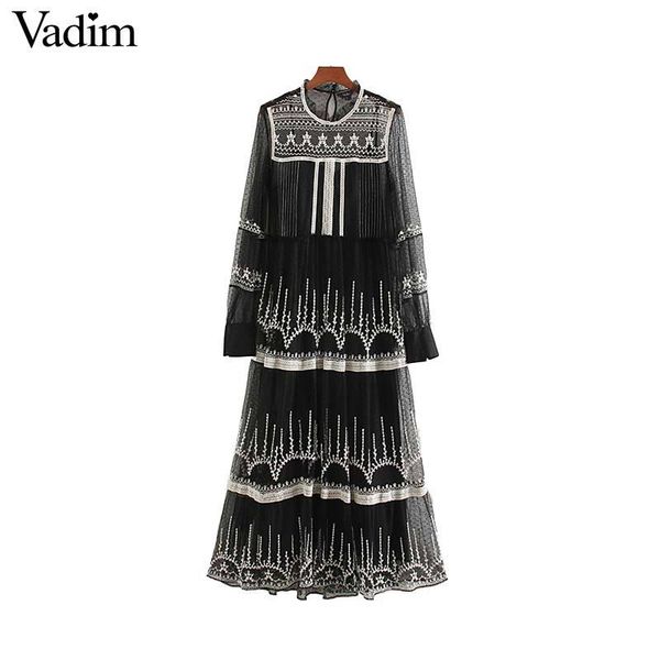 

vadim женщины шикарных вышивки сетки миди платье с длинным рукавом o шеи два куска набора женской стильным видеть сквозь платье vestidos qd0, Black;pink