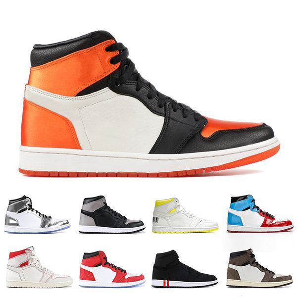 

1s high satin shattered men basketball shoes travis scott 1 kawhi leonard fearless royal blue fearless yellow toe womens sports sneakers, White;red
