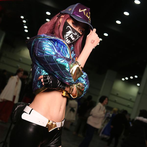 Thema Kostüm Spiel Lol Kda Akali Cosplay Kostüm Catsuit Damen Pu Bodys Overalls Outfit Volles Set 1N04