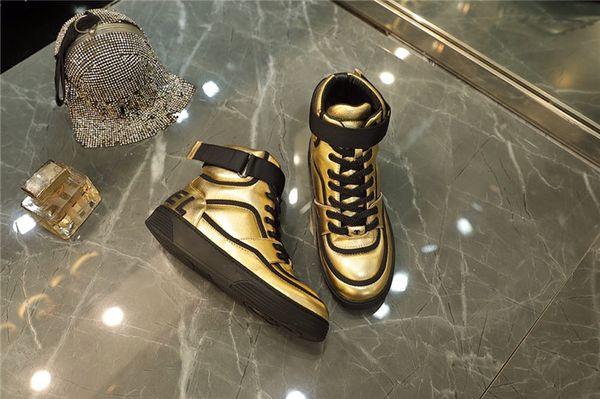 

2019 men neaker ankle boot in calf kin leather gold white black runner neaker women de igner 19 boot with box ize 35 45