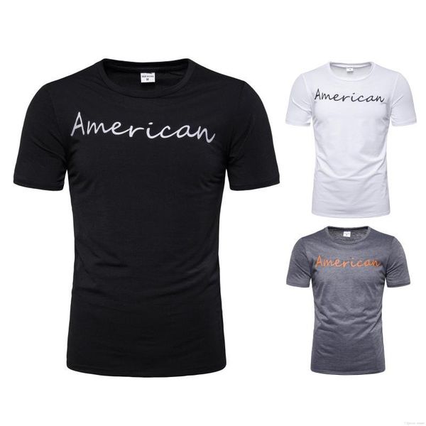 

mens tshirts summer solid color round neck short sleeve mens fashion casual mens tees american letter print, White;black