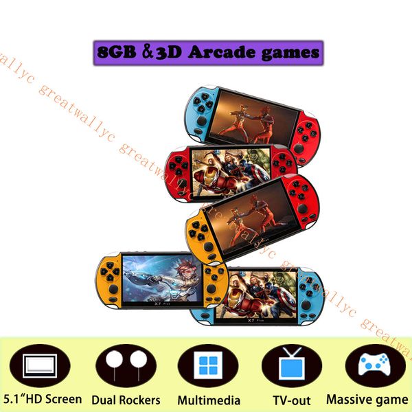 

x7 plus 5.1 inch video game console 8gb double rocker handheld game player portable retro console for kids