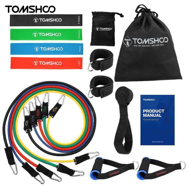 

tomshoo 17pcs latex resistance bands set pull up band set yoga fintess exercise loop tube bands anchor ankle straps handles band