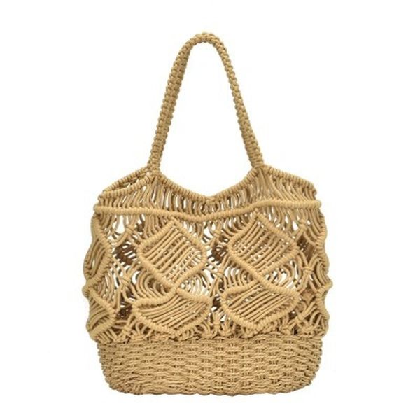 

summer 2020 new cotton paper rope bag female bag summer beach vacation style handbag hollow pattern design unique retro fashion