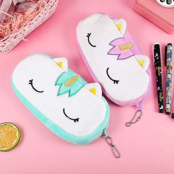 

12pcs kawaii unicorn pencil bags cute animal horse velvet pen pouch fashion girl gift large pencil bags for school pen organizer