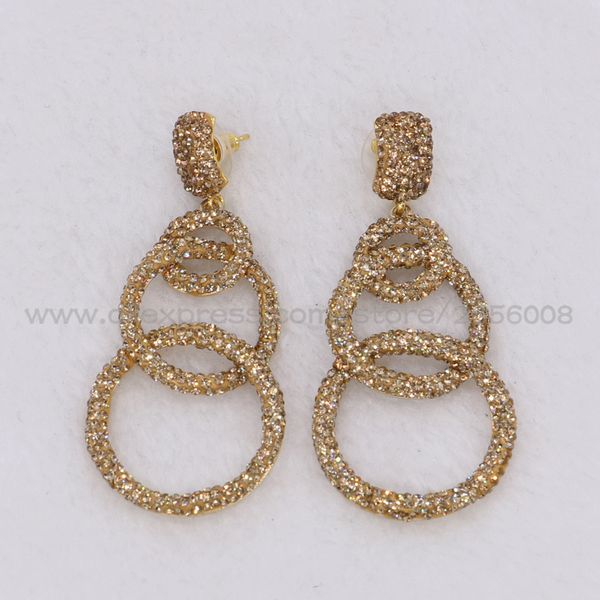 

wholesale price druzy dangle earrings 3 circle earrings golden color cz drop earrings blingbling gems stone jewelry 1428, Silver