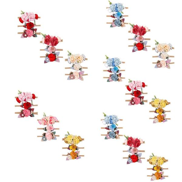 

3pcs kids floral headband girls baby elastic bowknot accessories hairband bowknot set headwrap infant toddlers gift #g4, Slivery;white