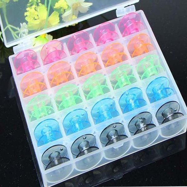 

25pcs/set empty bobbins sewing machine spools colorful plastic case storage box needlework tool for brother janome singer elna, Black