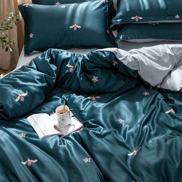 

net red bedding summer bed sheet quilt cover washed silk four-piece set ice silk european-style silky tencel summer cool duvet cover