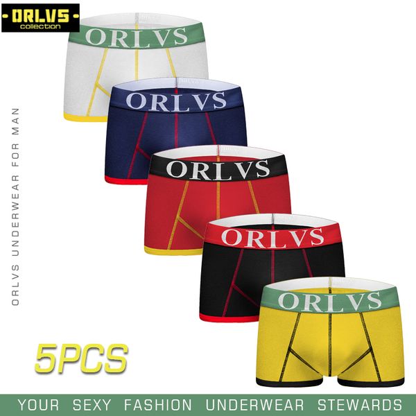 

orlvs 5pc/lot brand male underwear men boxers cotton men underwear pouch underpants breathable boxer shorts homewear, Black;white
