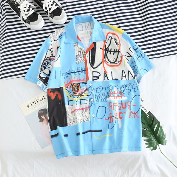 

feitong hawaiian shirt men summer fashion printed shirts casual loose short sleeve beach male blouse camisas hombre, White;black