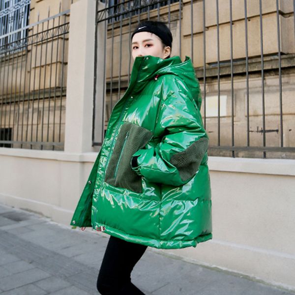 

winter coat women loose 2019 harajuku bright color warm thick bread cotton clothes hooded coat women short hooded jacket h291, Black