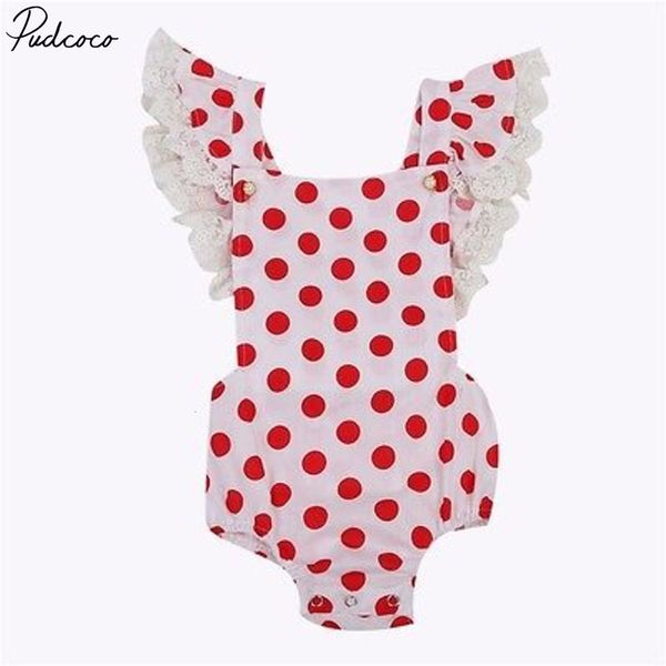 

Pudcoco Lovely Newborn Baby Girls Red Polka Dot Lace Flying Sleeve Leak Back Bodysuit 0-24m