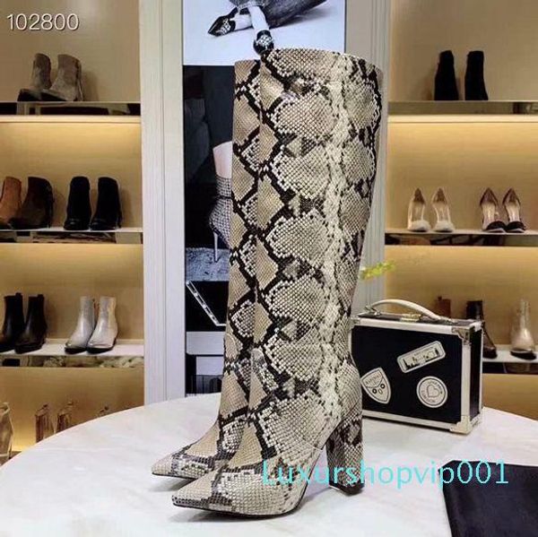 

новая личность змеиный узор воловьей кожи модные сапоги party show go на высоком каблуке толстые с 006women's обувь 35-40, Black