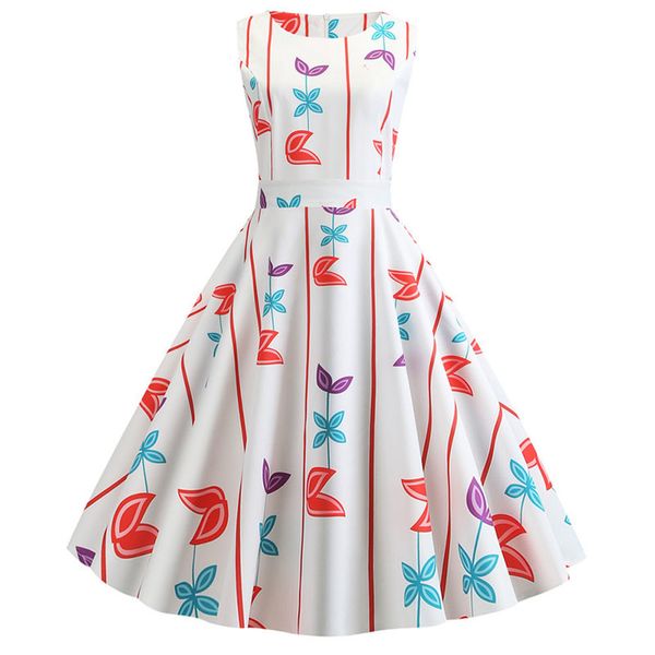

elegant floral print summer dress women 2019 retro vintage 50s 60s party midi dress robe femme rockabilly dresses vestidos, Black;gray