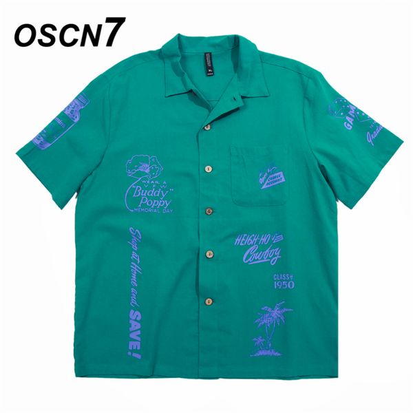 

oscn7 повседневная хип-хоп печатная рубашка с коротким рукавом мужчины улица 2020 гавайи пляж негабаритные женщины хлопок harujuku рубашки д, White;black