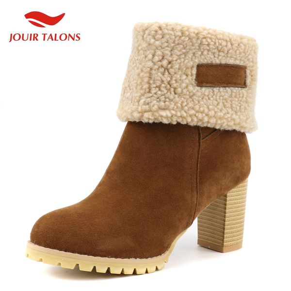 

large sizes 43 winter snow boots warm add fur high heels western boots women ankle women shoes woman 2019, Black