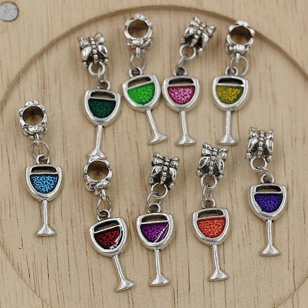 

45pcs /lots enamel wine glass goblet drink alloy dangle charms bead fit european bracelets 32 x 9mm diy accessories, Bronze;silver
