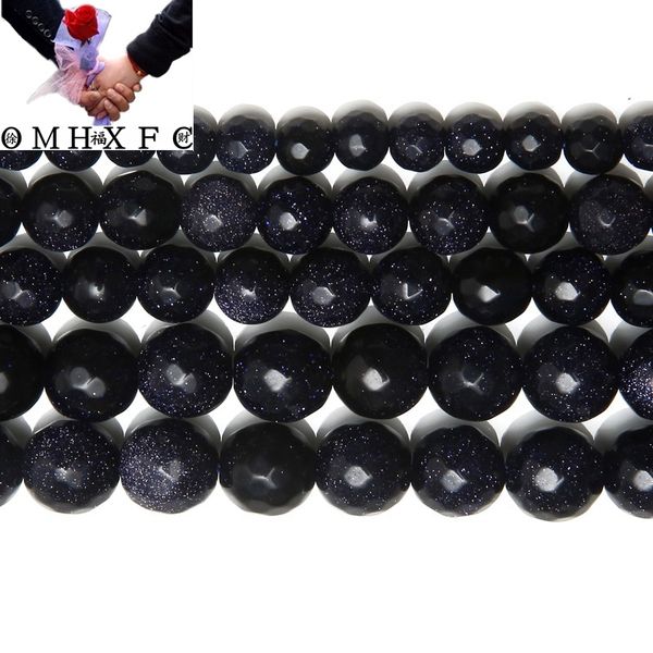 

omh wholesale 4 6 8 10 12 mm natural faceted blue sandstone round loose beads pick size for jewelry making zz271