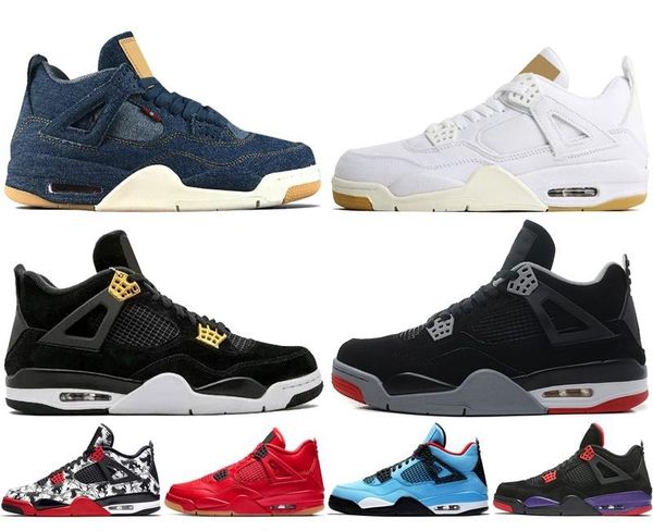 

4 4s denim travis blue basketball shoes men blue black white denim jeans sports sneakers new with box