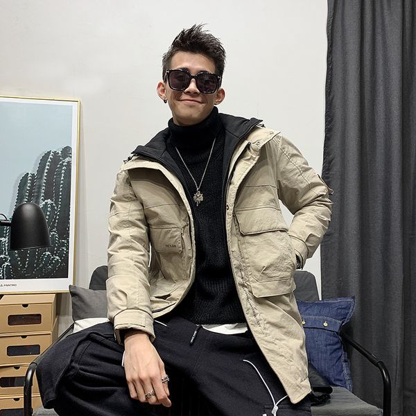 

new winter loose men's warm mid-length coat winter fashion coat black