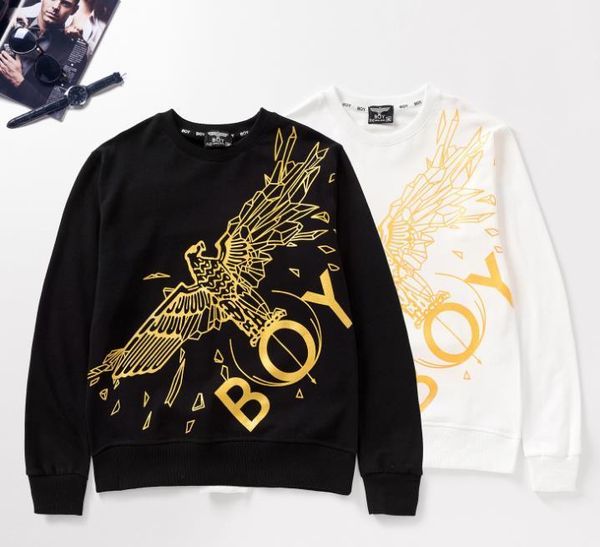 

mens luxury sweatshirts new korean version of the full printed hollow big flying eagle sweater cotton terry crystal bronzing fashion, Black