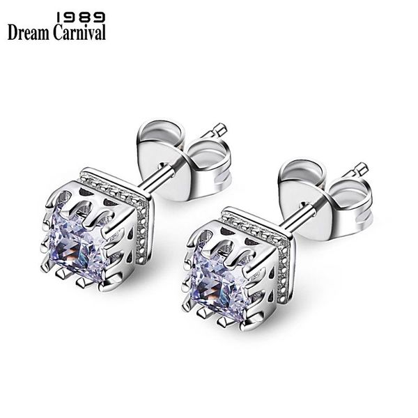 

dreamcarnival 1989 biggest seller square crown style stud earrings for women zircon everyday jewelry se11555rb, Golden;silver