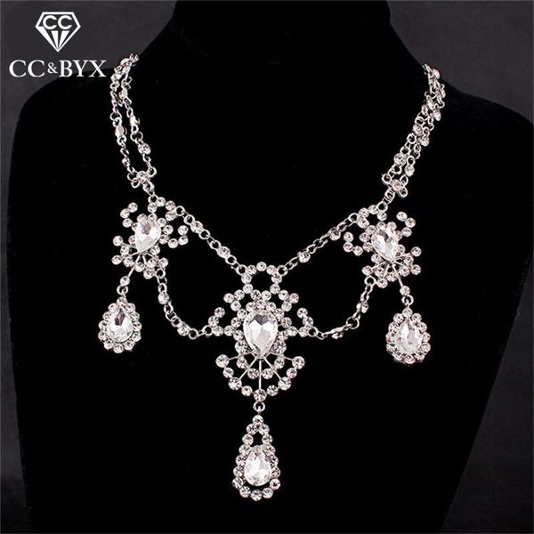

cc wedding&engagement jewelry necklace for women water drop cubic zirconia party brides accessory fine bijoux luxury gift d010, Slivery;golden