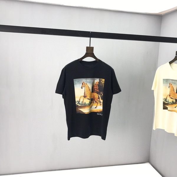 

2020 italian spring and summer spotted horse forest print t-shirt black beige men and women breathable fashion casual t-shirt, White;black