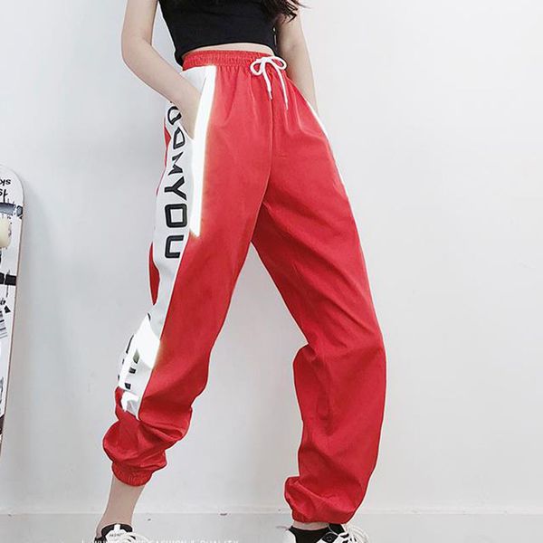 

women jogger pants 2019 new arrival spring and autumn hip hop letter female pants student teenager girls shine korean style n31, Black;white