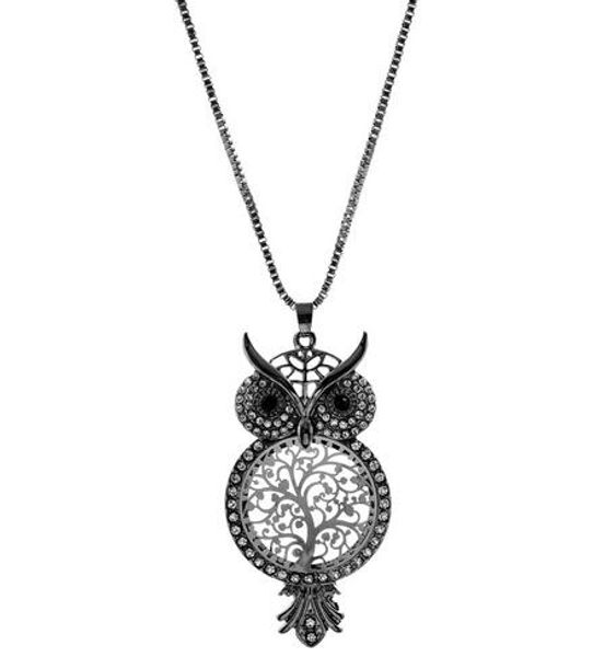 

кристалл свитер цепи colar collier симпатичные сова выдалбливают ожерелье женский древо жизни ожерелья ювелирные изделия женщины, Silver