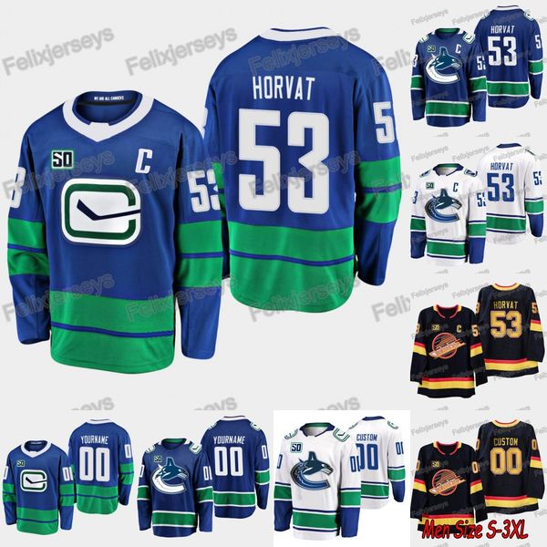 

53 bo horvat with captain patch 2019-20 50th anniversary vancouver canucks elias pettersson brock boeser j.t. miller quinn hughes jersey, Black;red