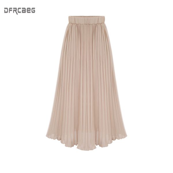 Лето 2019 Новые поступления евро стиль MIDI плиссированная юбка для женщин черный белый бежевый розовый шифон юбки женские эластичные талии SAIA MX190730