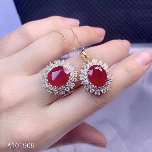 

kjjeaxcmy boutique jewelry 925 sterling silver inlaid natural ruby female ring necklace pendant set support detection, Black