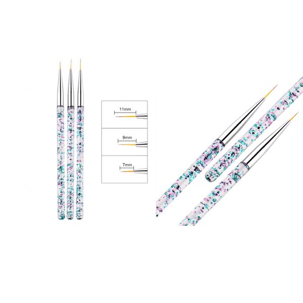 

6pcs 3 sizes 7/9/11mm nail art brush set for thin lines strokes striping