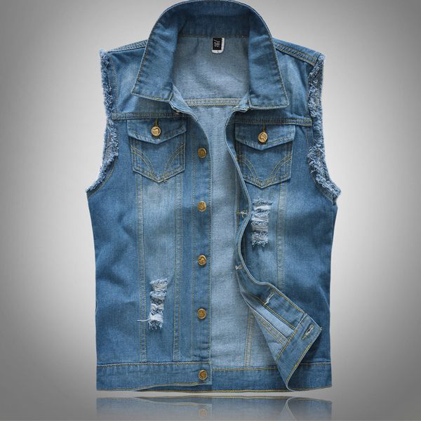 

men's denim vest sleeveless washed jeans waistcoat man casual cowboy jacket in shoulder, Black;white