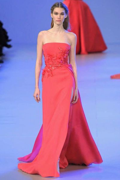 

elie saab платья оболочка длина пола дизайнер вечерние платья 2014 без бретелек без бретелек элегантные женские платья выпускного вечера red, Black;red