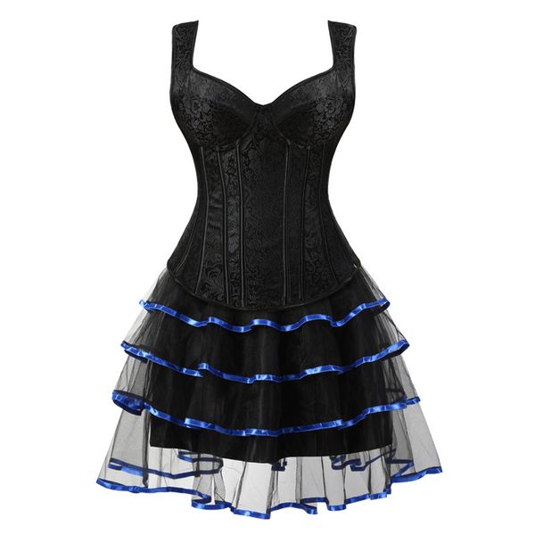 

women plus size corsets and bustiers lace up zipper straps corset victorian gothic dress with skirts tutu set corsetto blue, Black;white