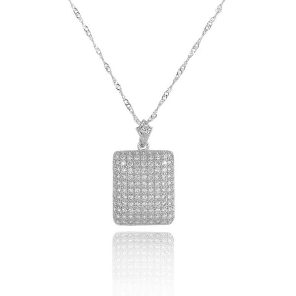 

necklace-pendant collier femme new fashion rectangle white gold necklaces & pendants collares for women men cz jewelry, Silver