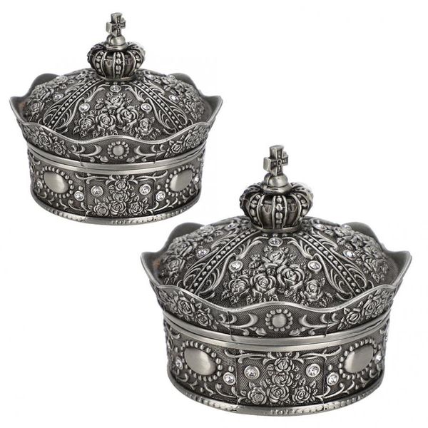 

retro deskcrown jewelry organizer earrings rings necklace storage box container european zinc alloy watch box watch display, Black;blue