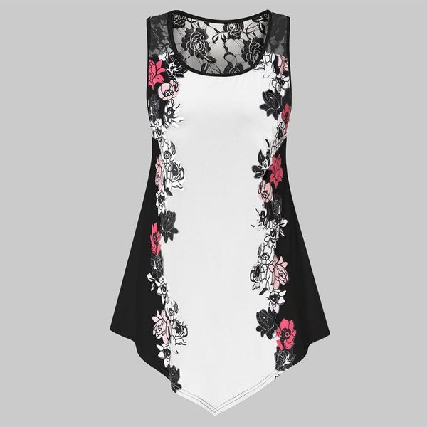 

rosegal плюс размера кружево группа цветочный обрезанный tank tops лето совок шея без рукавов длинных футболок camis женщина одежда 5xl, White