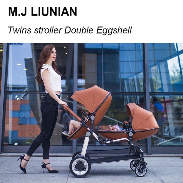 

new leather baby eggshell seat stroller high landscape multiple twin cart can lying and sit 18 kinds combo 2 in 1 trolley