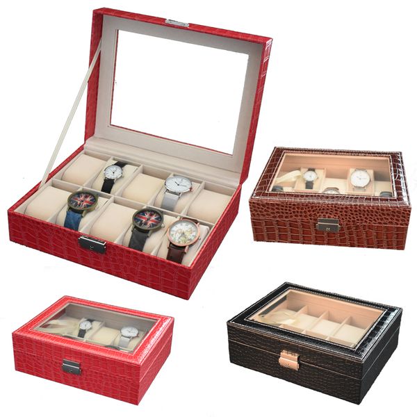 

10 grids handmade watch box clock box time watch case for holding, Black;blue