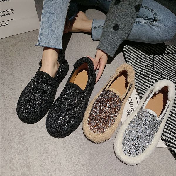 

shoes woman 2019 casual female sneakers slip-on mixed colors autumn loafers fur women's moccasins modis shallow mouth round toe, Black