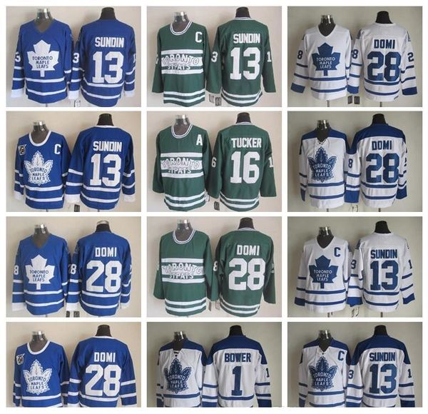 

хоккейные майки торонто 13 ковриков сундин 28 галстук доми 1 джонни бауэр 16 дарси такер винтаж классический синий белый зеленый, Black;red