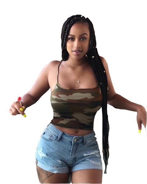 

summer women tank camouflage print strap plus size casual shirt, White