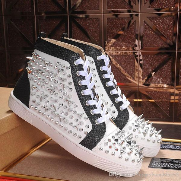 

2019 дизайнерский бренд красной подошвой повседневная обувь женщины мужчины шипы кроссовки свадьба повседневный walking свадьба eu35-47 с ко, Black