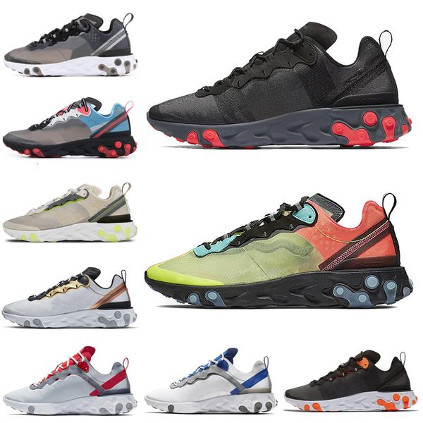 

new react element 87 55 se taped seams men women running shoes royal tint metallic gold anthracite mens trainer sports sneakers 36-45, Black